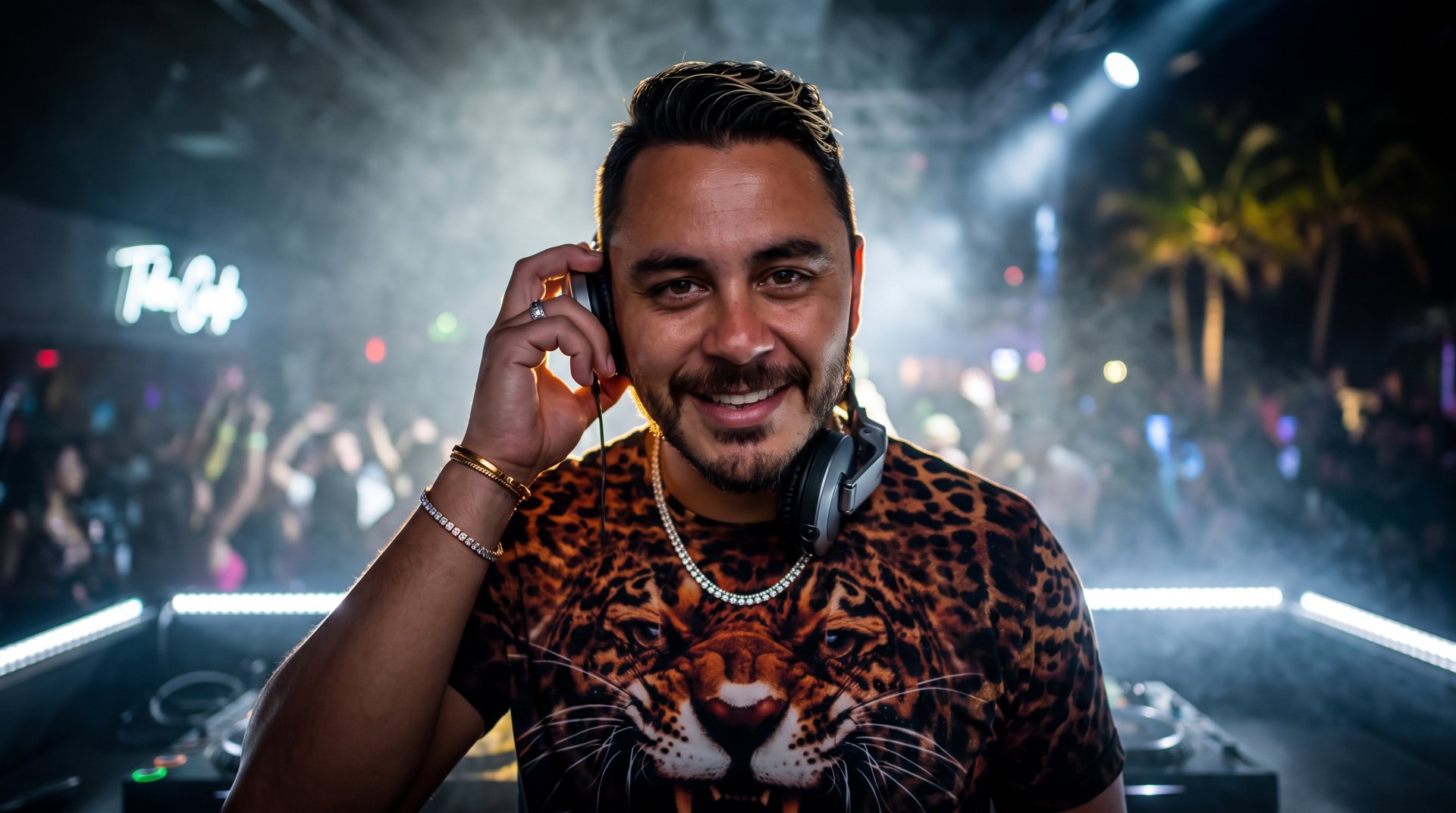 Evan Halls en la cabina de un club de Miami